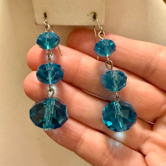 Light Blue Faceted Triple Glass Bead Drop Earrings - Picture 4 of 4